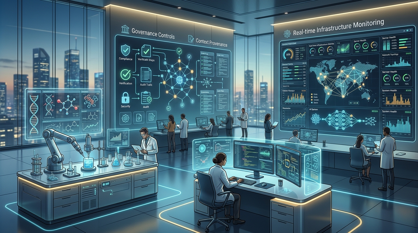 Abstract technology pattern representing AI integration into scientific, desktop, and safety workflows.