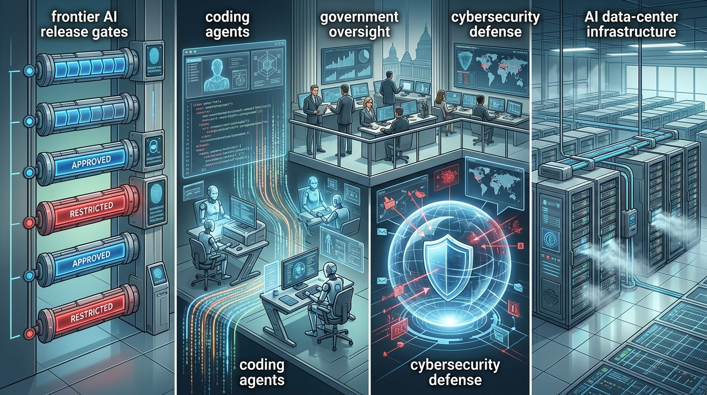 Abstract technology pattern representing AI release gates and managed deployment.